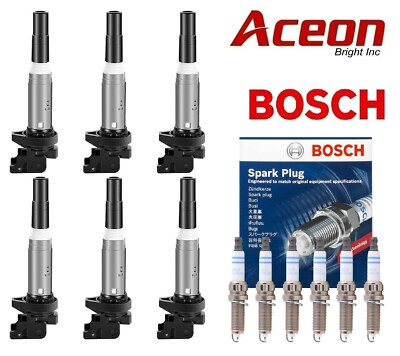 ACEON OEM Ignition Coil & Spark Plug Double Platinum (6sets) for BMW 3.0L 6cyl