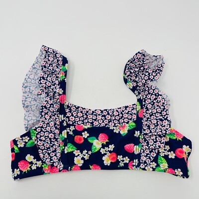 Hula Star Youth Girls Size 6 Floral Printed Ruffle Swim Suit Bikini Top Blue 078