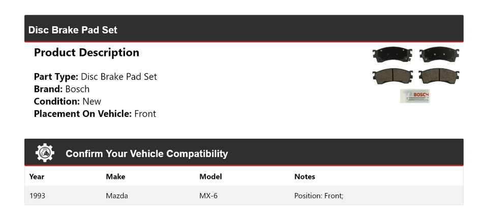 For 1993 Mazda MX-6 Bosch Blue Ceramic Brake Pads Front Foto 2 de 3
