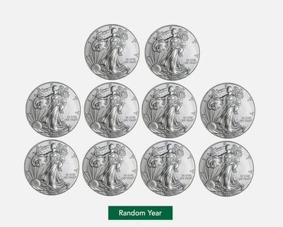 #ad Lot of 10 $1 American Silver Eagle Coin 1 oz BU Random Year US Mint $581.99