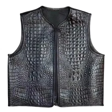 Men's Biker Style Vest Embossed Leather Concealed Carry Waistcoat Sleeveless