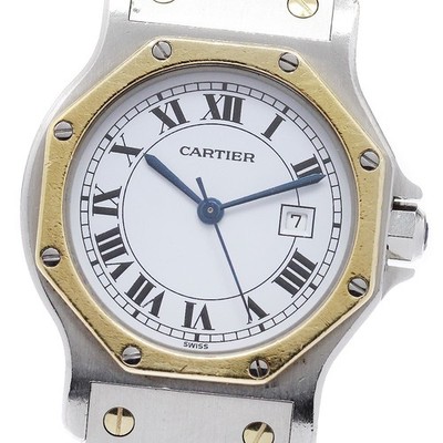 CARTIER Santos Octagon LM YG bezel date white Dial Automatic Men's Watch_958540