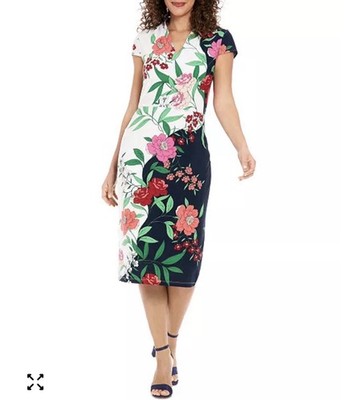 NWT London Times Women's Floral V-Neck Cap-Sleeve Sheath Dress Size 22W