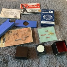 7 Vintage Magic Tricks / Jokes / Puzzles Colour Cube - Blondin Card Coin Case