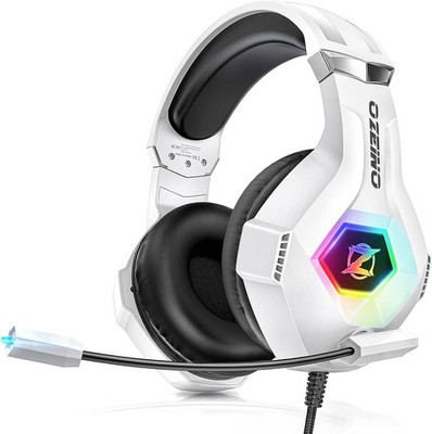 Gaming Headset for PC, Ps4, Ps5, Xbox with 7.1 Surround Sound, White Led Mic
