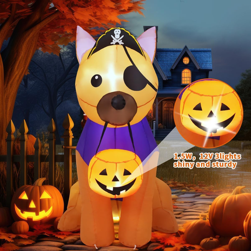 5.2 FT Halloween Inflatables Dog Outdoor Decorations Pirate Dog Picking Pumpkin - Picture 3 of 6