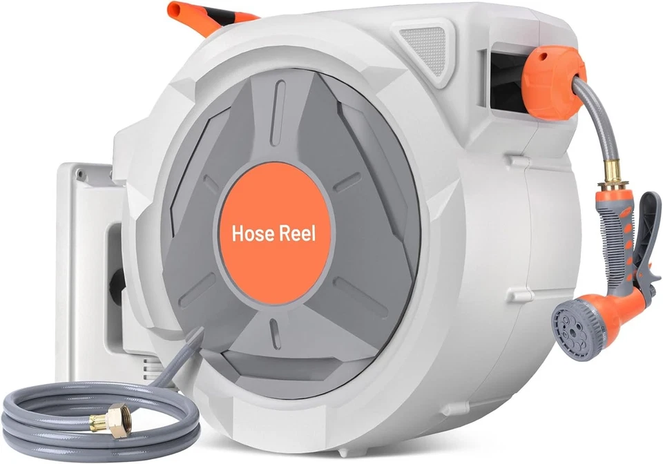 Retractable Garden Water Hose Reel Wall Mounted 1/2" x 130 ft Automatic Rewind - Image 2 of 4