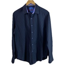 Robert Graham Dress Shirt Mens Size Large Black Cotton Long Sleeve Flip Cuffs