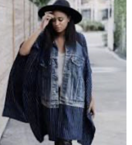 Free People Standard Form Black & White Stripe Denim Poncho(One Size) MRSP $268 - Picture 3 of 14