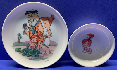 THE FLINTSTONES - 1960'S MELMAC CHILDRENS PLATE & BOWL DINNERWARE SET!
