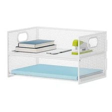 2 Tier Paper Organizer Letter Tray Mesh File with Handle Sorter Desk for Home