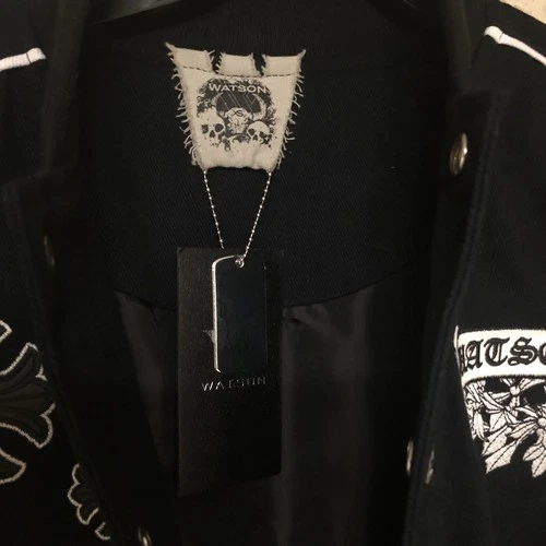 Watson Hearts Black Embroidered Skull Cross Bomber Jacket Snap-Front Button XS image 5