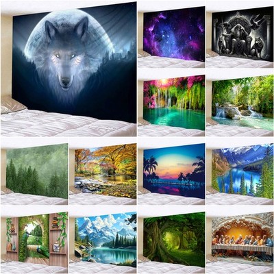 Großer Nebel Landschaft Wandbehang Wikinger Wölfe Wandteppich Tagesdecke Kunst