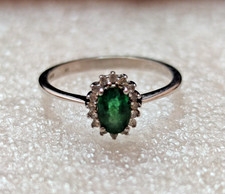 9ct White Gold Ring Emerald and Diamond Stones Full UK Hallmark Ring Size O 1/2