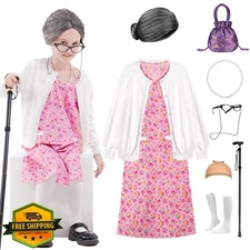 Aimeiar Kids 100 Days School Old Lady Costume Girl Wig