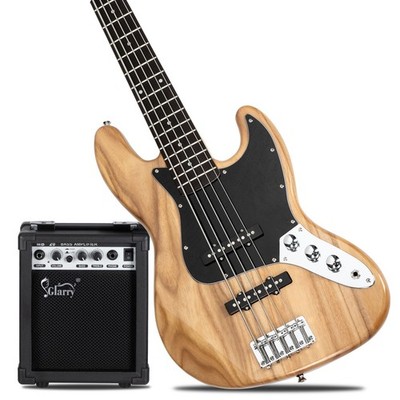  HOLIDAY SPECIAL! +AMP! 5 String J Style Electric Bass Guitar +Case/Bag!