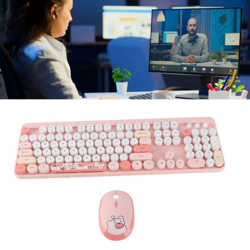Rosa Drahtlose Tastatur Und Maus Combo Schöne Schnurlose Retro Runde Tastat DON - Bild 9 von 24