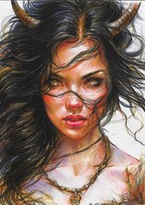 original drawing 4 201BS artwork colored pencil modern female demon portrait