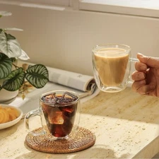 Sweese 5oz Double Wall Glass Espresso Cups Set of 2, Espresso Shot Cups