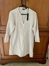 Tahari 100% Linen Dress Long Sleeve With Pockets New