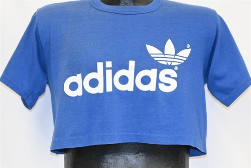 vintage 80s ADIDAS TREFOIL LOGO SPORTSWEAR 2 SIDED BLUE HALF t-shirt MEDIUM M - Image 1