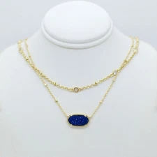 Kendra Scott Elisa Gold Crystal Multi Strand Pendant Necklace in Dark Blue Drusy