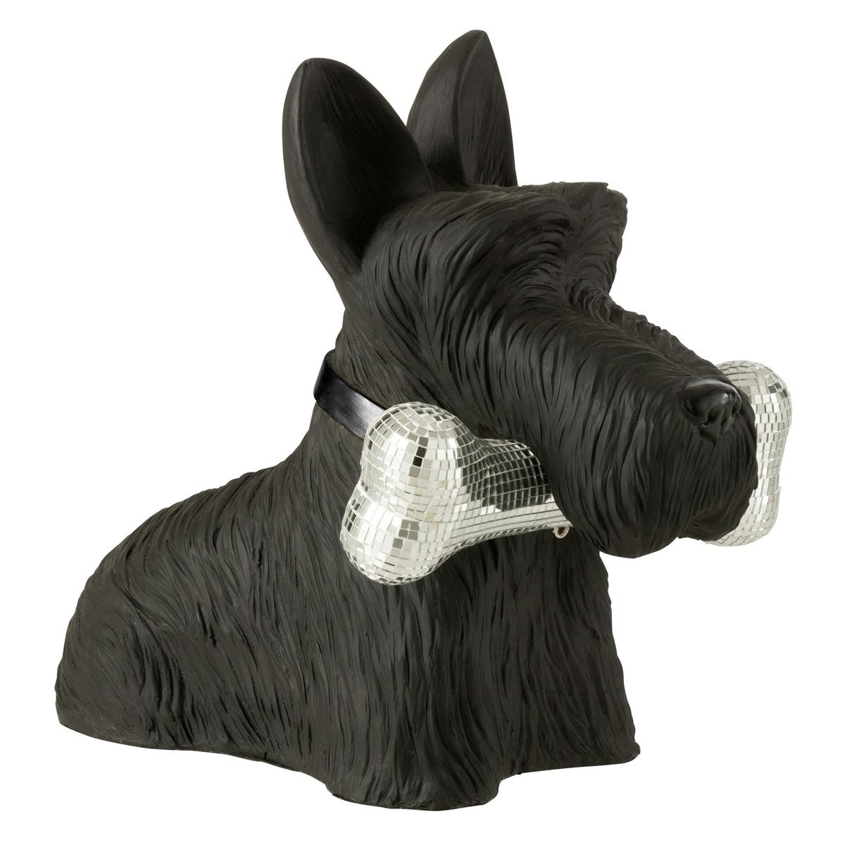 Statuette Terrier Écossais Disco 39cm Sculpture Design Noir Brillant
