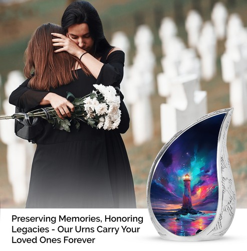 Lighthouse Theme Ashes Urns Burial Urn For Human Remains 10 Inch With Velvet Bag - Picture 3 of 7