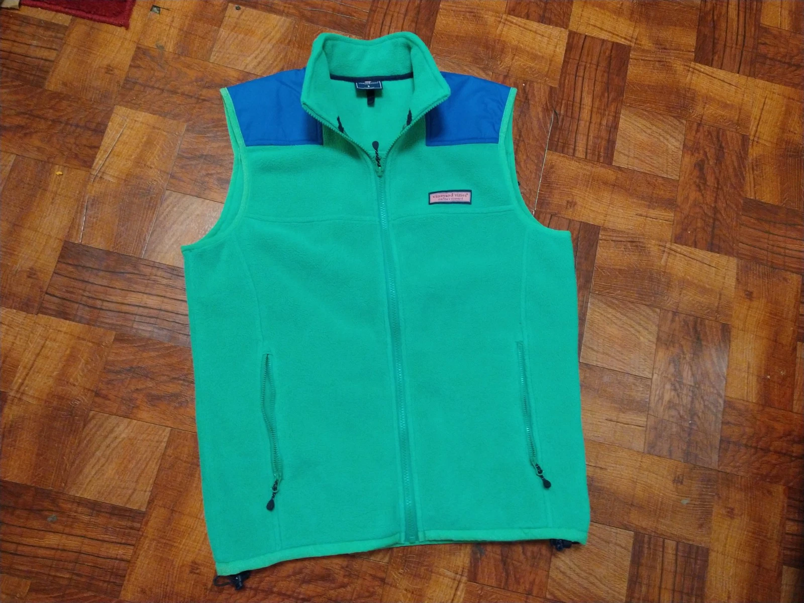 Vineyard Vines Green Blue Fleece Full Zip Vest Pockets Outdoors Men's Small