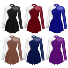 Womens Dancewear Cutout Back Dresses Patchwork Dress Dancing Competition Skirt