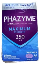 Phazyme Maximum Strength 36 Fast Gels Anti Gas Discomfort Bloating Pressure