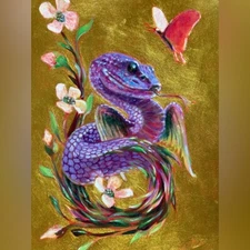 Snake Original Painting Butterfly Dragon flying serpent NEW art deco Artettina