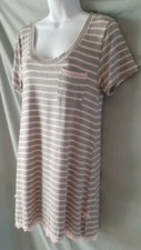 Honeydew Gray Pink Nightgown Stripes Knee Cap Sleeve Medium  40" BUST 