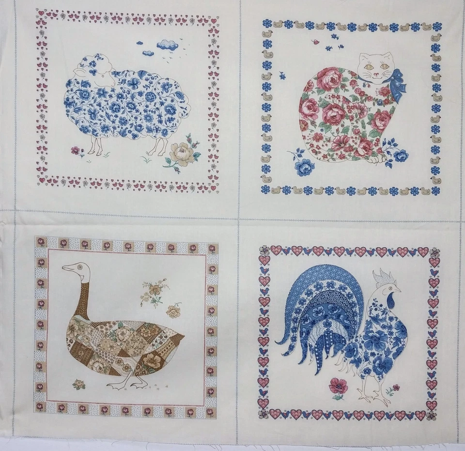 VTG Joan Kessler Cut & Sew Cotton Fabric 21"x 45" Farm Animals Country 8 Squares - Image 4 of 4