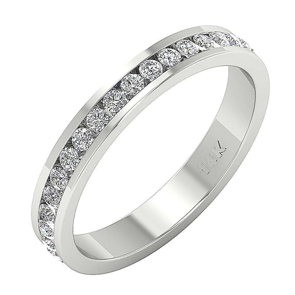 Channel Set Stackable Eternity Ring I1 G 0.90 Carat Round Diamond 14K Solid Gold - Image 2 of 4