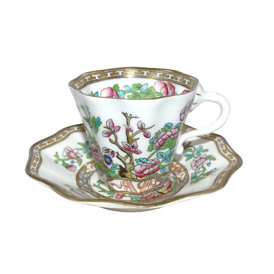 Ant 1891-1920 Coalport England Indian Tree Cup Saucer Green Mark Leadless Glaze