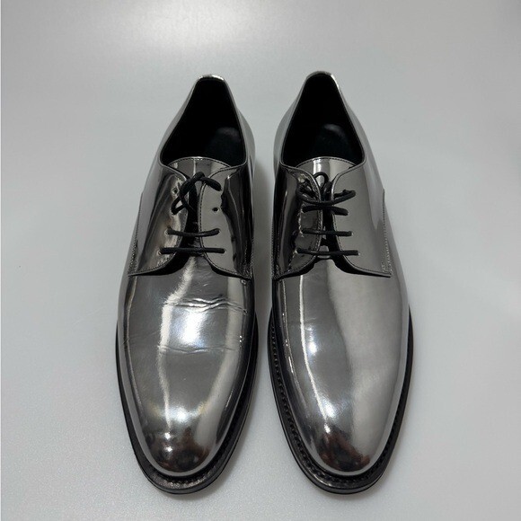 Scarpe derby Saint Laurent Adrien 25 pelle metallizzata argento uomo EU 40 US 7