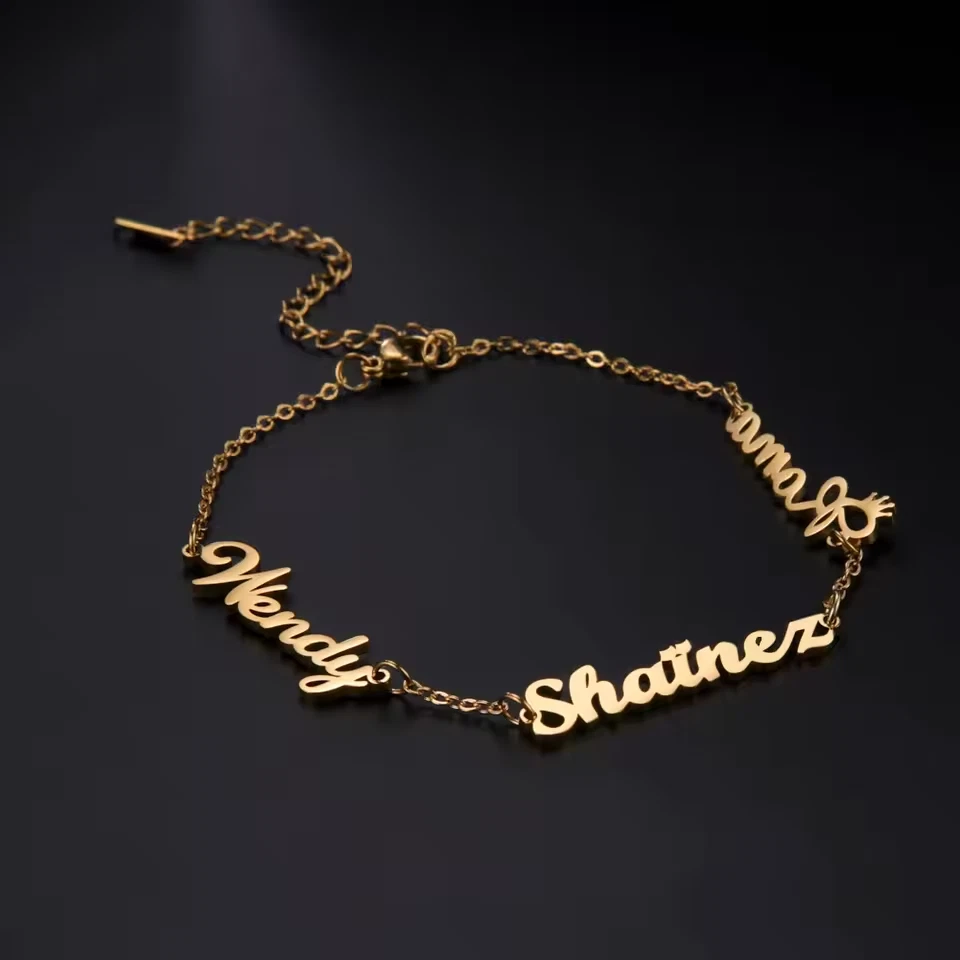Custom 1-4 Multiple Name Bracelet Jewelry Gold Silver Stainless Steel Women Gift - Image 2 of 4
