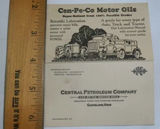 VINTAGE 1930 CENTRAL PETROLEUM CO, CEN-PE-CO MOTOR OILS FOLD-OUT BUSINESS CARD!