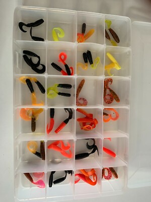 46 Lures Predator Fishing Set Box Rubber Fish Worms Twister Trout Pike 