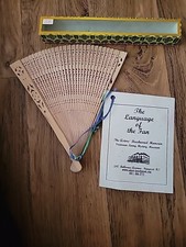 VINTAGE WOODEN CHINESE HAND FAN WITH Cracked GLASS TOPPED BOX