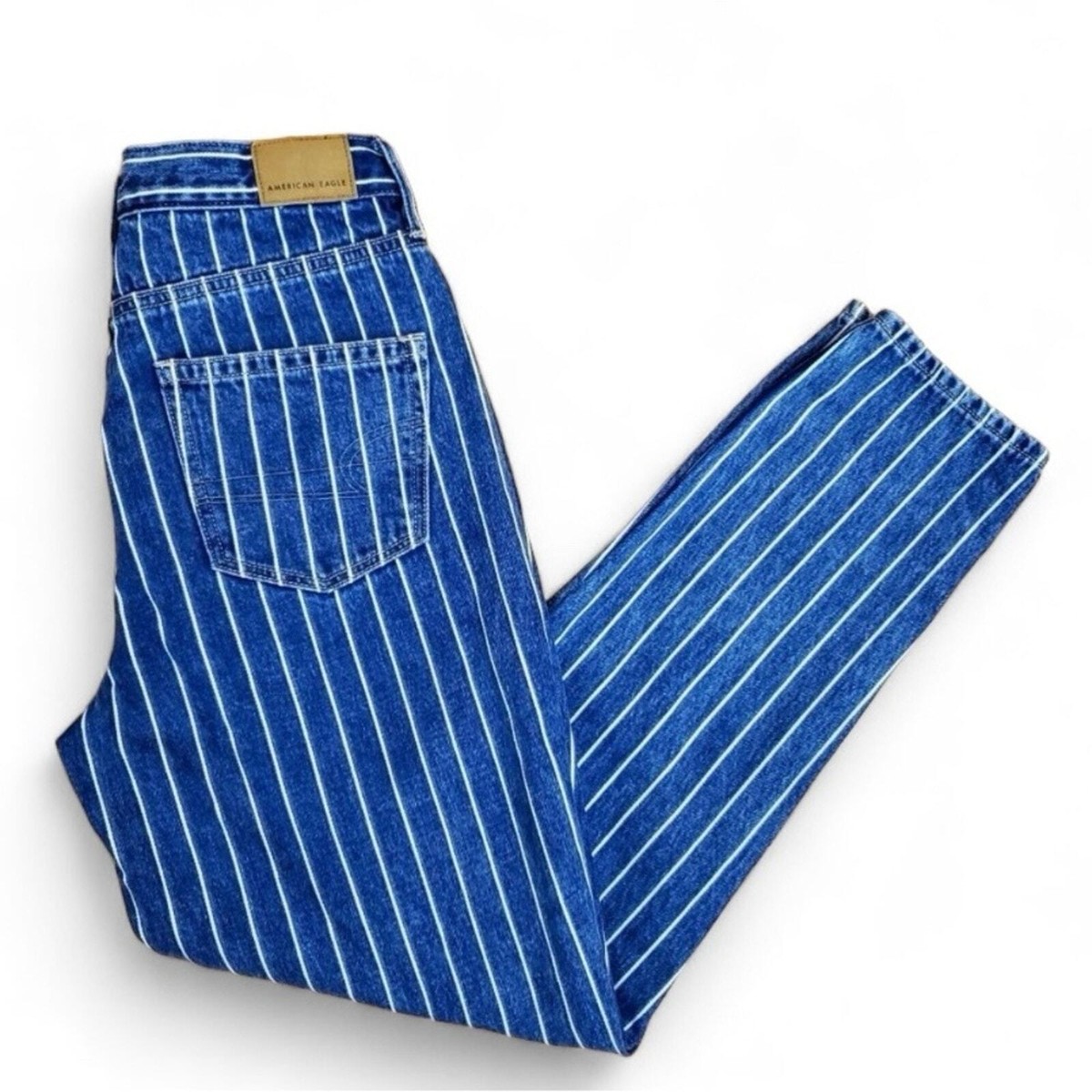 American Eagle Striped Jeans Women's Mom Denim High Rise Pinstripe