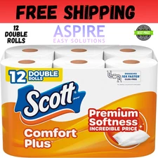 Scott ComfortPlus Toilet Paper, 12 Double Rolls,231 Sheets per Roll, Septic Safe