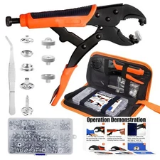 60-Set Snap Fastener Tool Kit 15mm Metal Snap Buttons + Heavy Duty Pliers for...