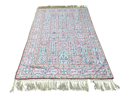 Vintage Handmade Woven Chain Stitch Oriental Floral Wool Rug 4x6 ft