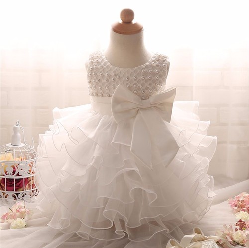 Newborn Baby Girl Party Dresses Beads Sleeveless Toddler Wedding Kids Clothes UK - Picture 9 of 11