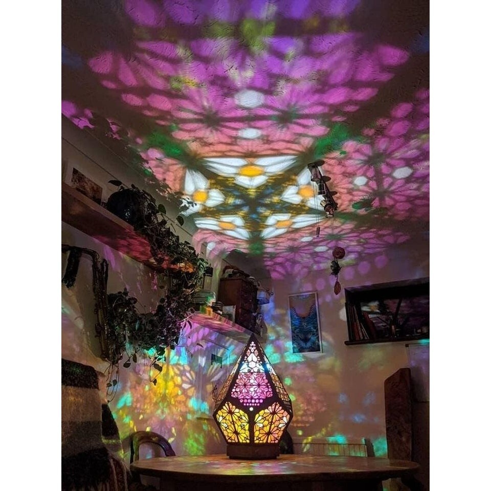 Carved Colourful Projection Mosaic Lamp Mood Ambient Bedroom Lighting Boho Decor image 4