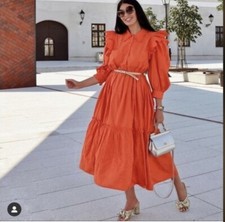 ZARA WOMAN NWT OPENWORK EMBROIDERED MIDI DRESS ORANGE - 7521/117