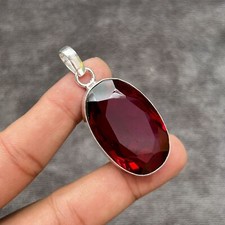 Red Garnet Gemstone 925 Sterling Silver Handmade Jewelry Pendant 1.55"