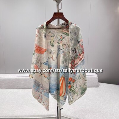 Sallys Boutique 80% Cashmere 20% Silk Wrap Scarf Rainbow Print Square Shawl 53''